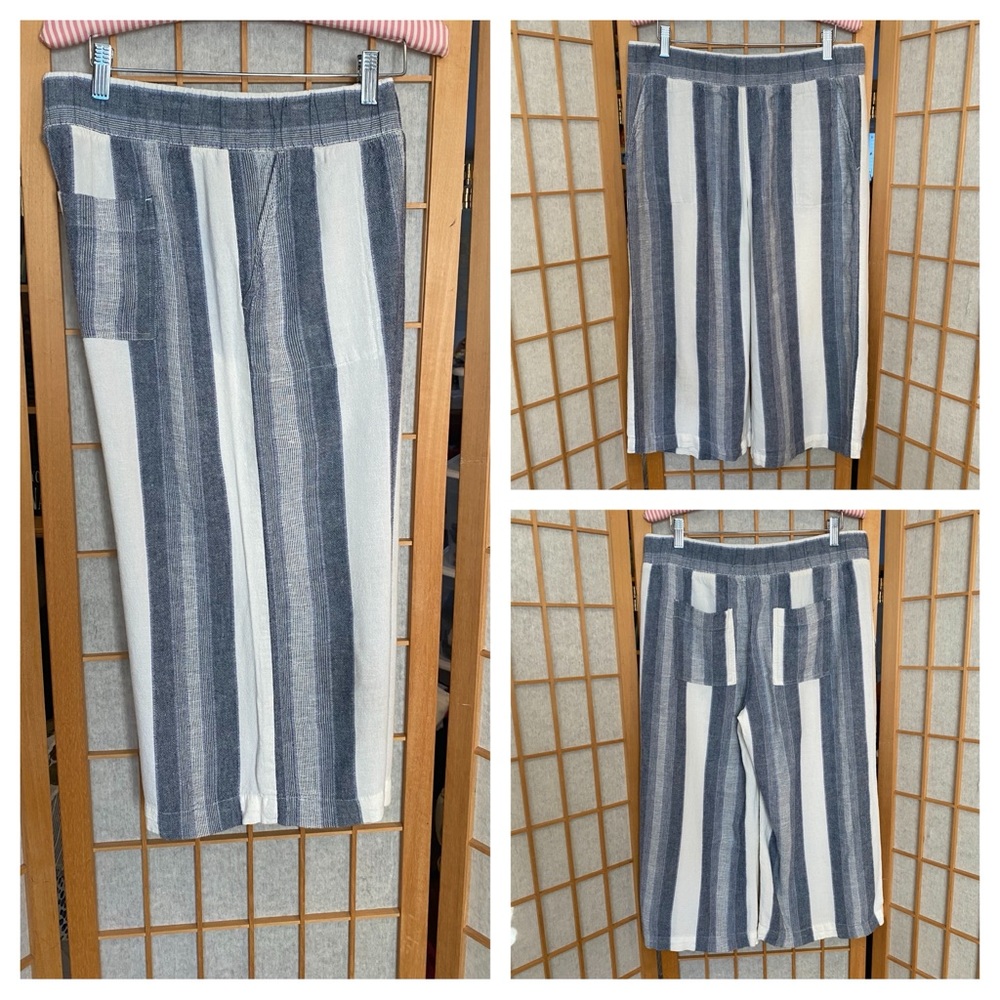 Cloth & Stone Linen Blend Striped Wide Leg Capri SZ L